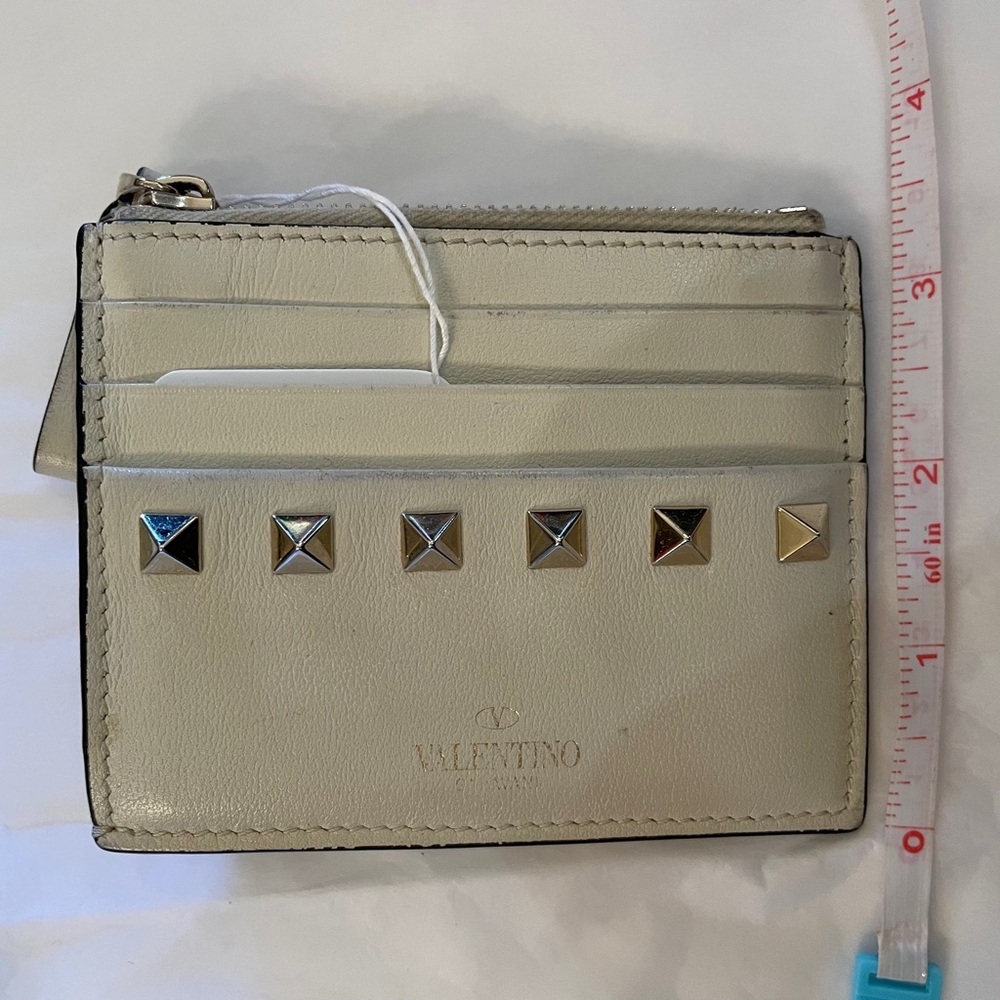 Valentino Beige Card Holder with Gold Accents studded